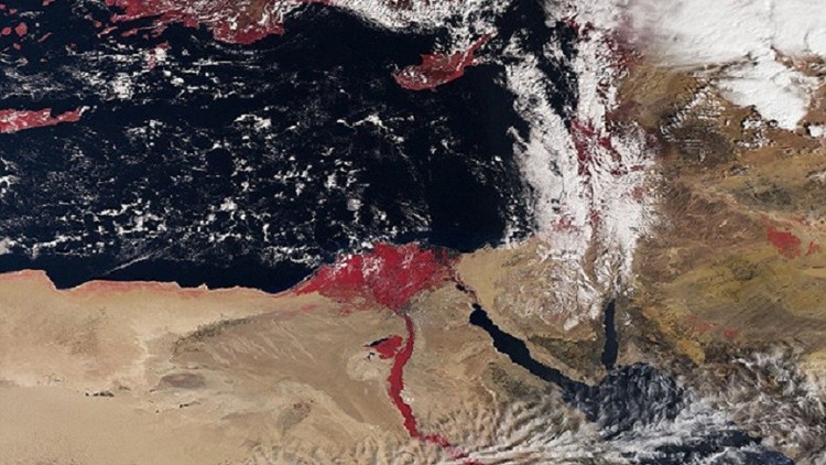 ظهور نهر النيل باللون الأحمر في مصر